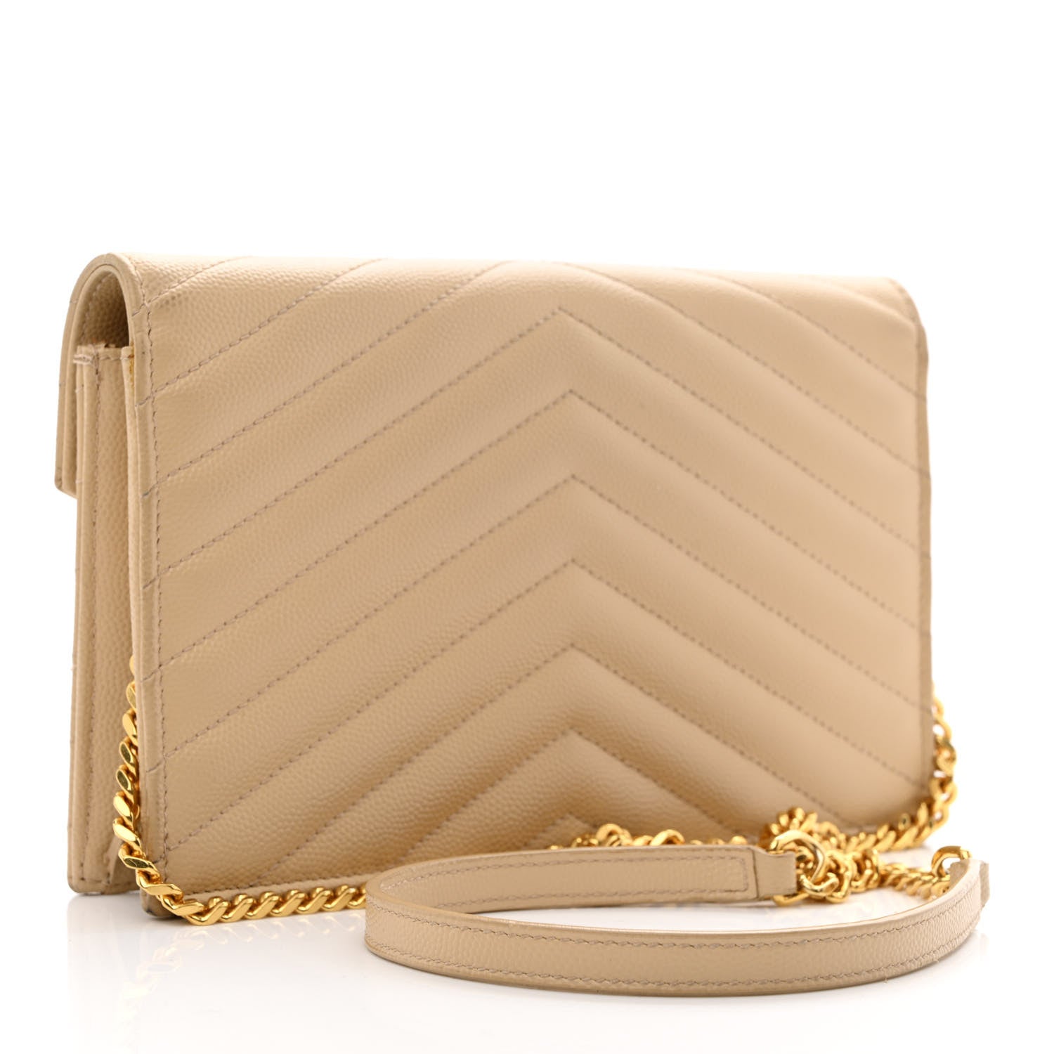 Saint Laurent Grain De Poudre Matelasse Chevron Monogram Envelope Chain Wallet Nude Powder 3 of 13