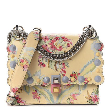 Fendi Vitello Marie Antoinette Print Scalloped Mix Studded Small Kan I Shoulder Bag Panna Multicolor 1 of 10