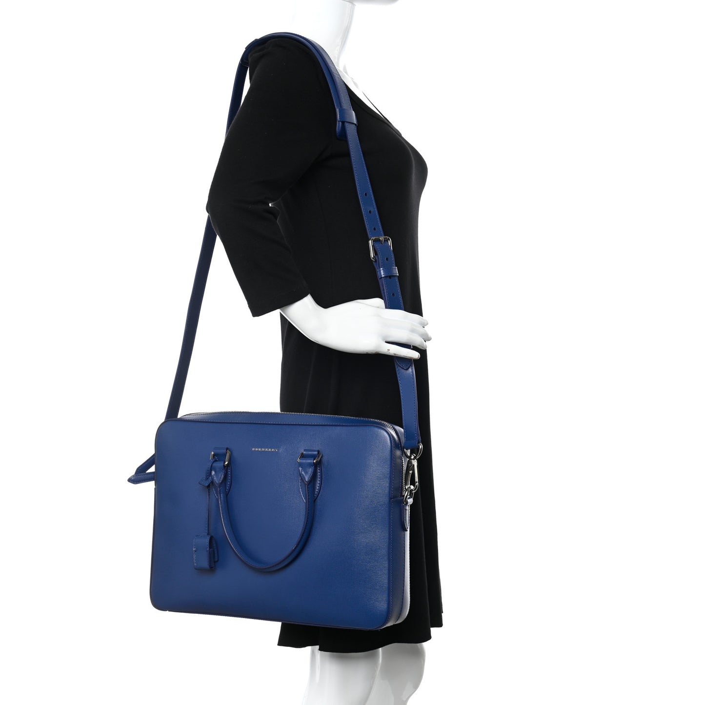 Textured Calfskin Barrow Briefcase Deep Blue