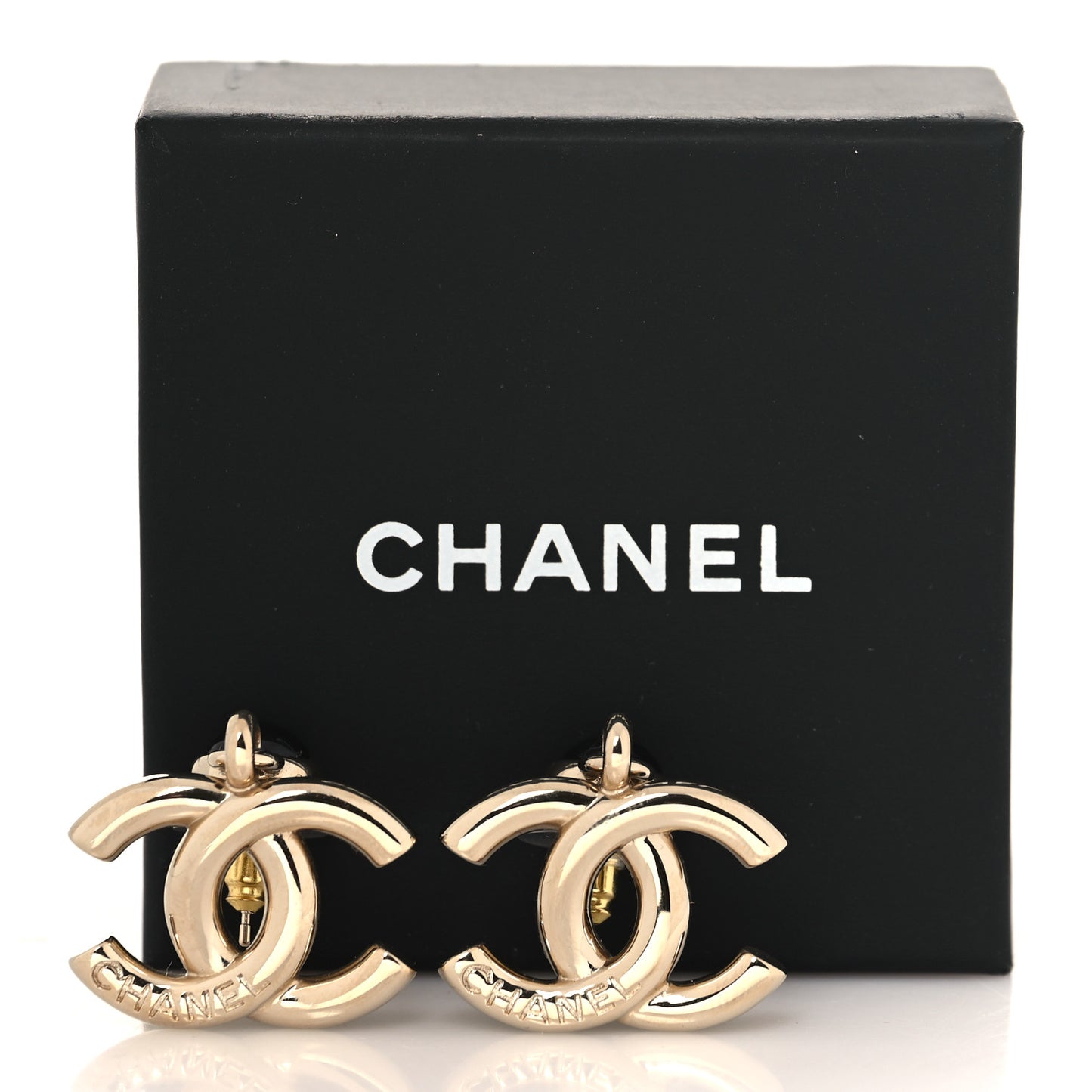 Resin CC Drop Earrings Gold Black