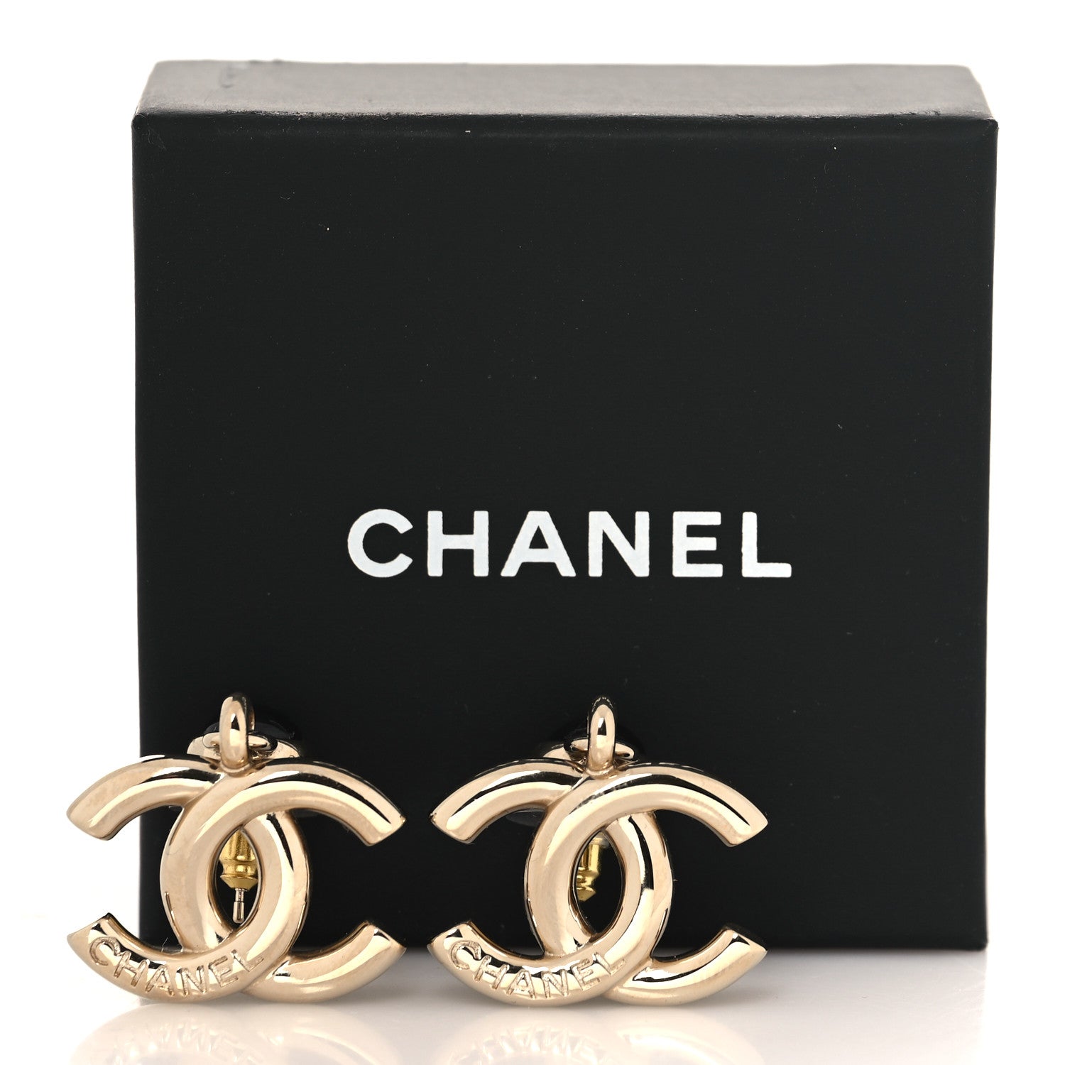 Chanel Resin CC Drop Earrings Gold Black 5 of 5
