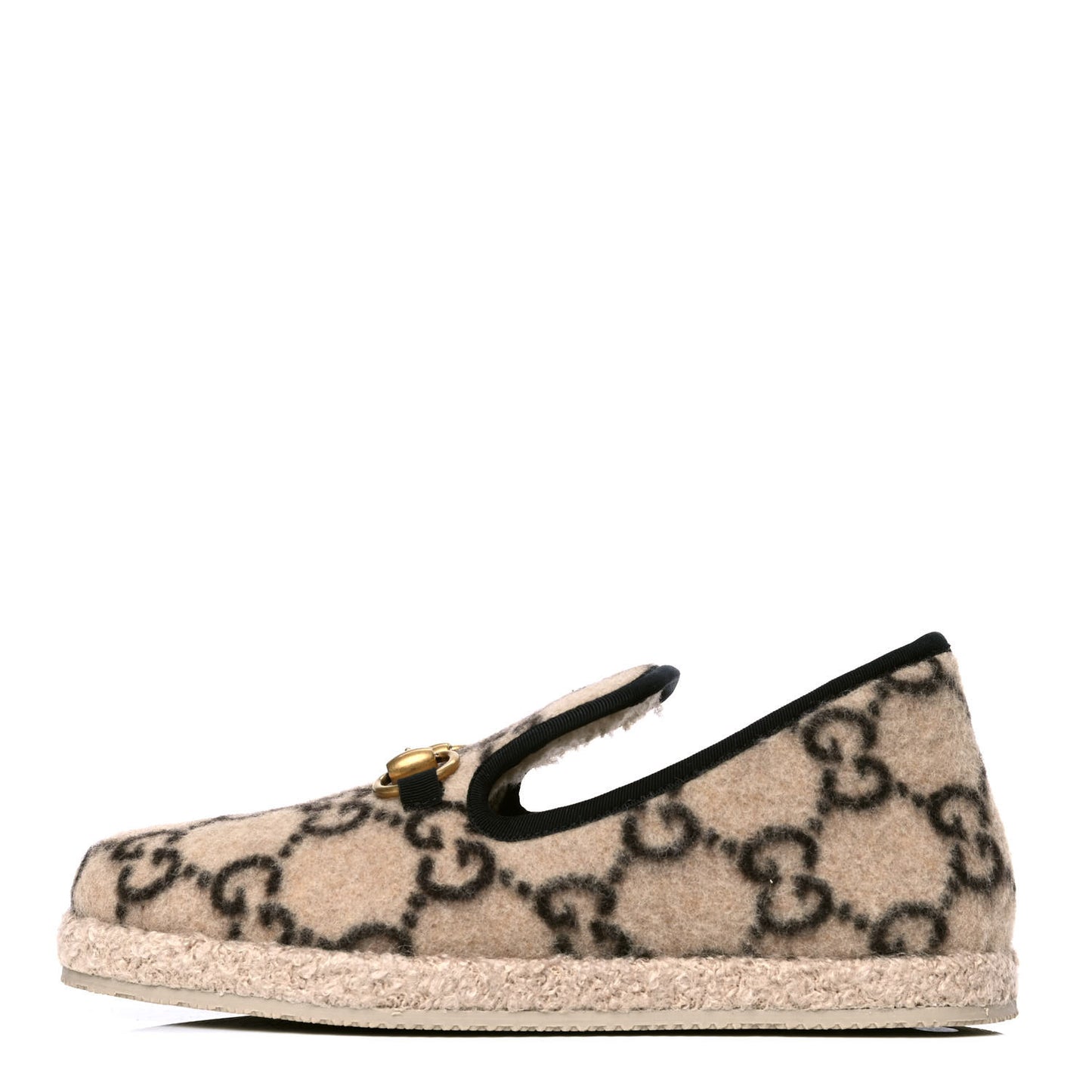 Covered Wool GG Monogram Womens Fria Horsebit Loafers 36 Beige Ebony Black Butterscotch
