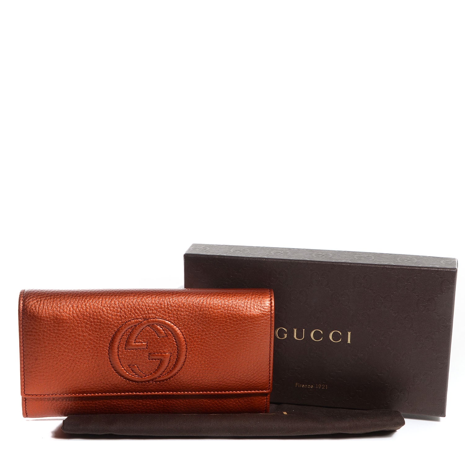 Gucci Metallic Pebbled Calfskin Soho Continental Wallet Burnt Orange 5 of 8
