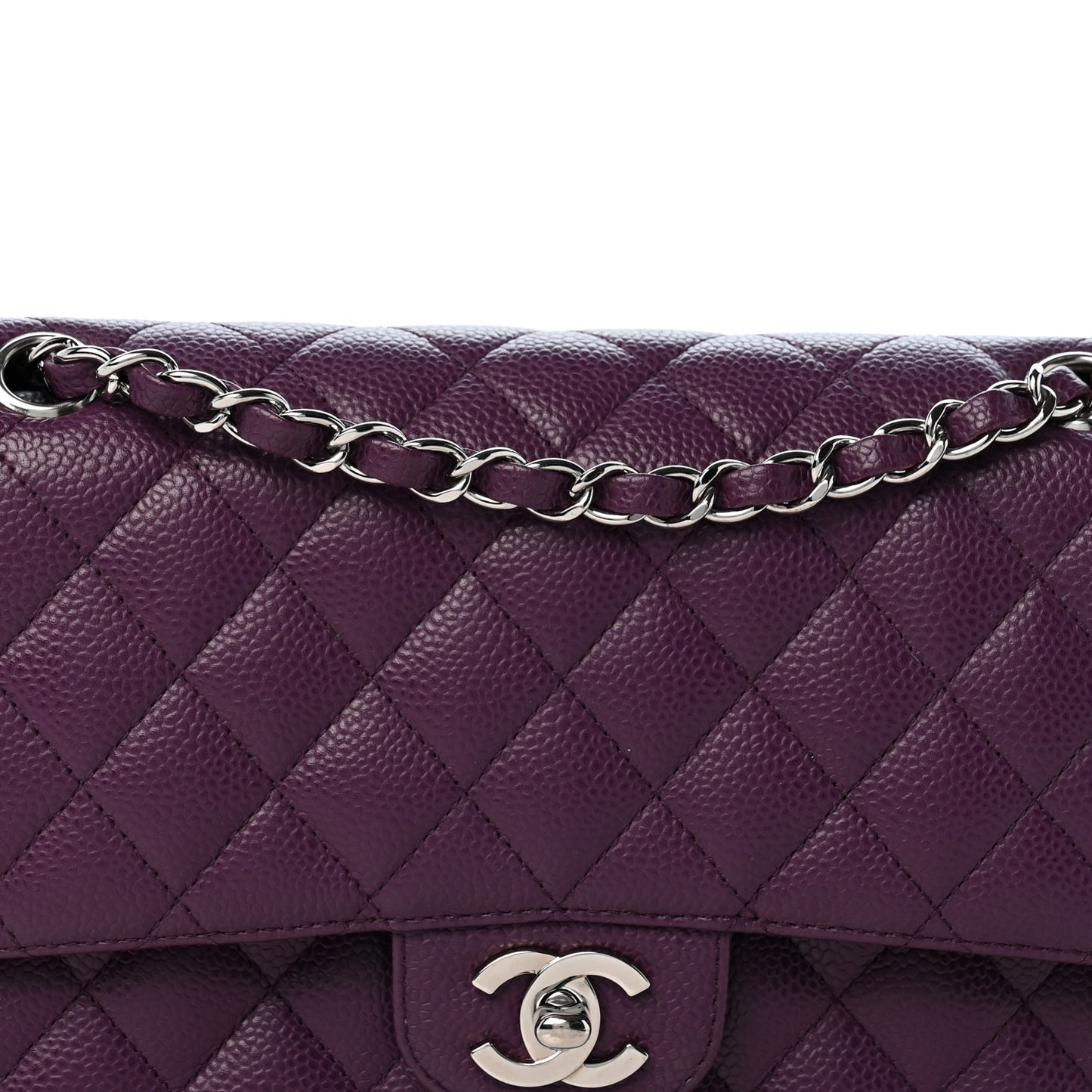 Caviar Quilted Medium Double Flap Purple