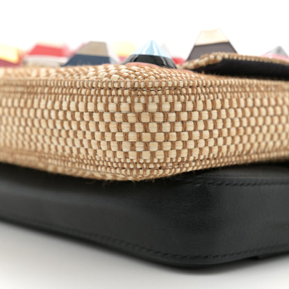 Fendi Paglia Vitello Dolce Paillettes Flowerland Studded Striped Micro Double Baguette Natural Multicolor 10 of 10