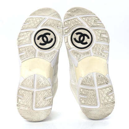 Chanel Suede Calfskin Fabric CC Sneakers 38 White 5 of 11