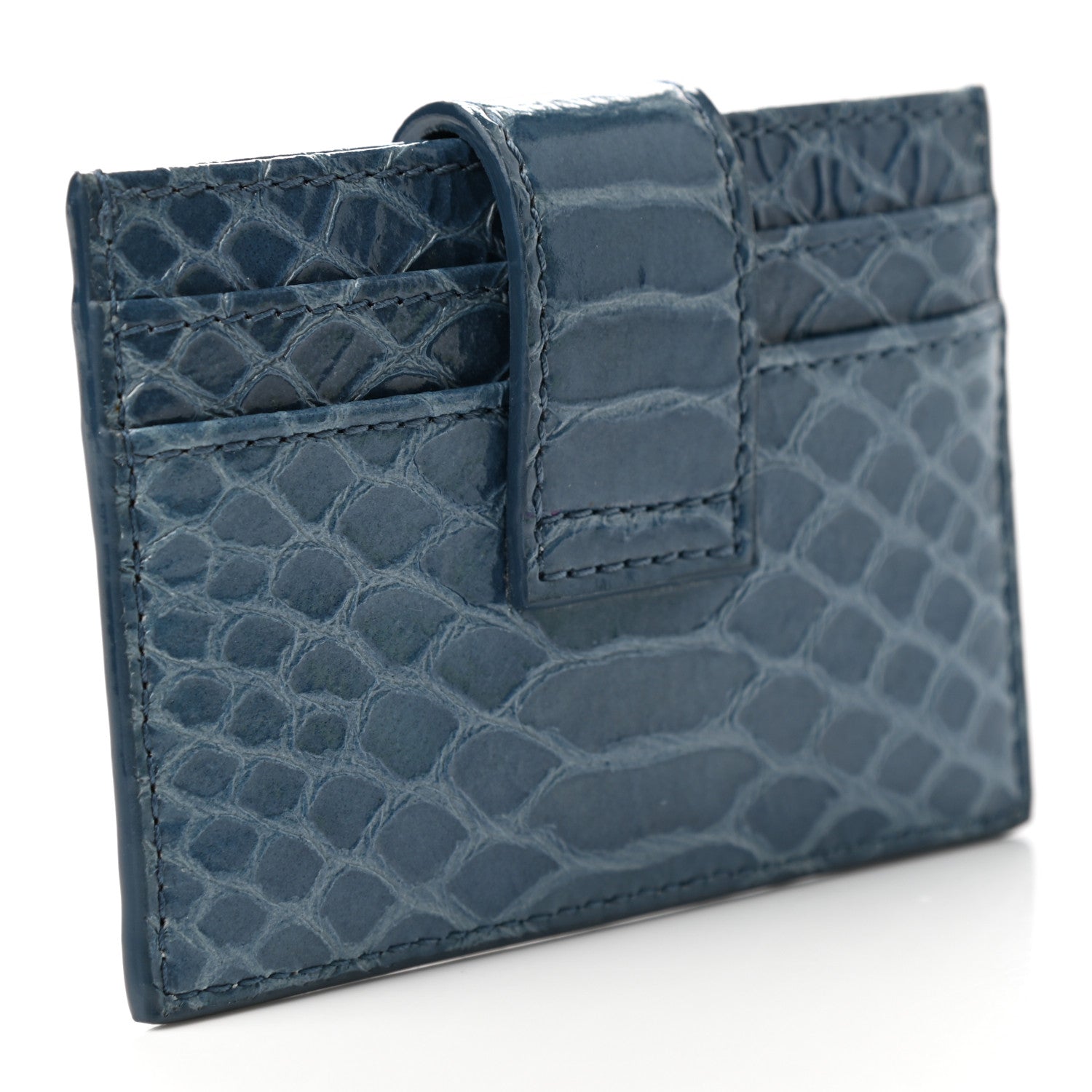 Jimmy Choo Calfskin Snakeskin Embossed Crystal Umika Cardholder Wallet Blue 2 of 5