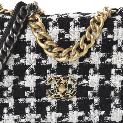 Chanel Tweed Quilted Medium 19 Flap Black Ecru White 7 of 9