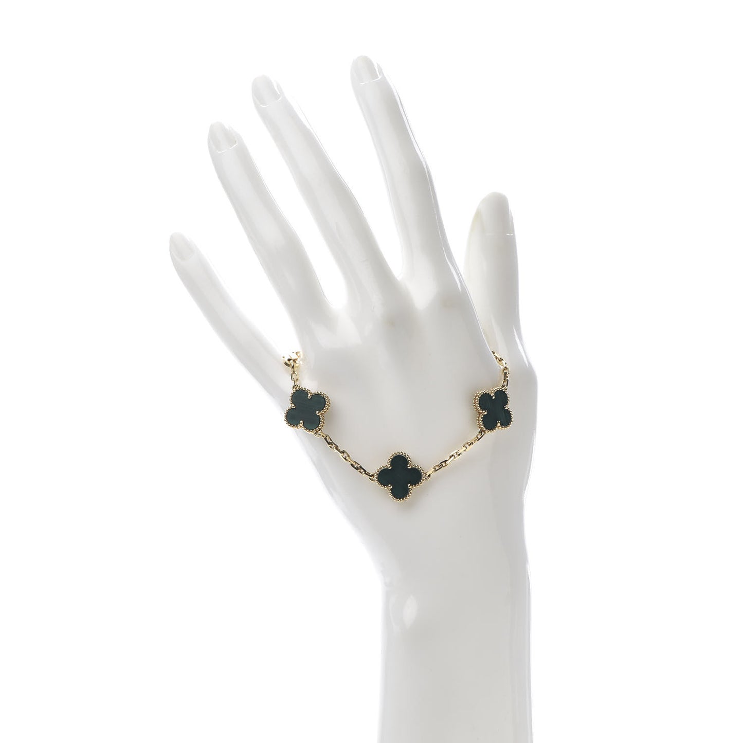 18K Yellow Gold Malachite 5 Motifs Vintage Alhambra Bracelet