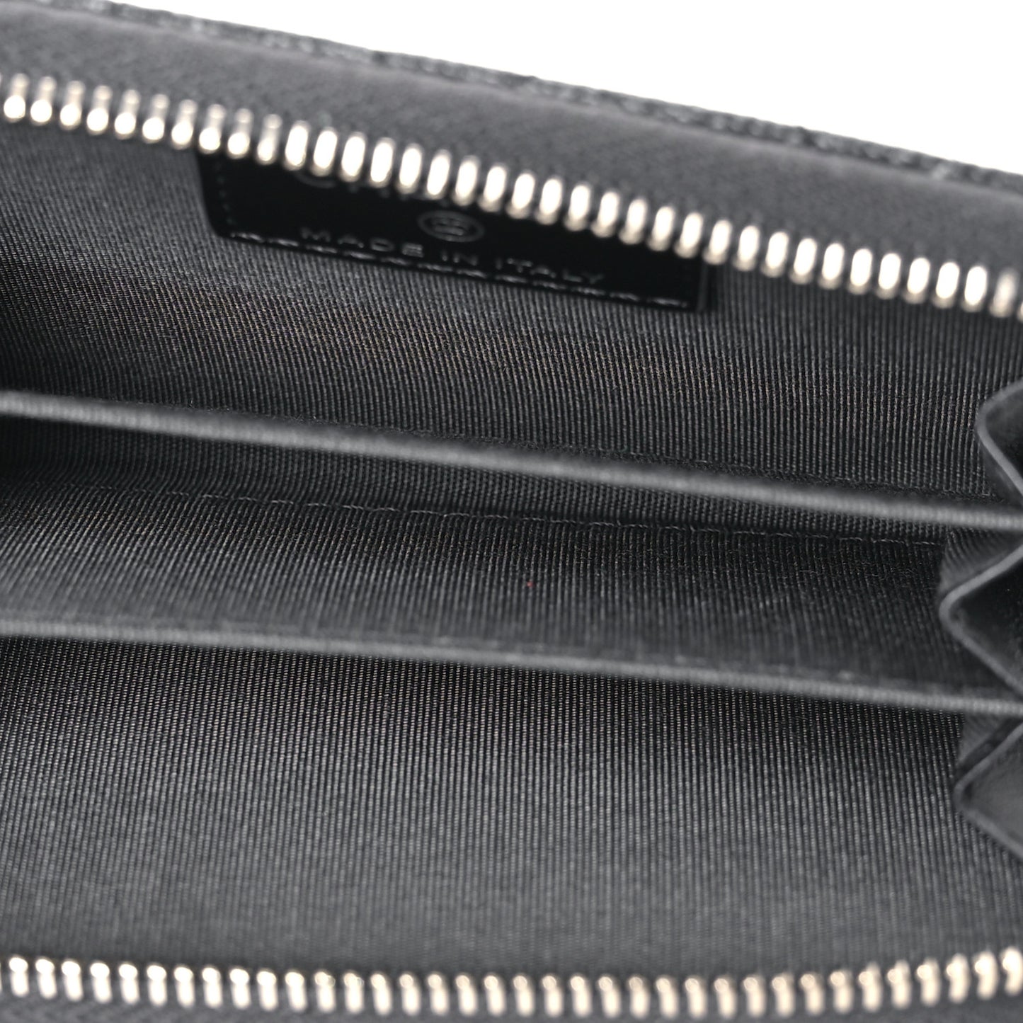 Metallic Caviar Quilted CC Zip Around Coin Purse Wallet Dark Grey
