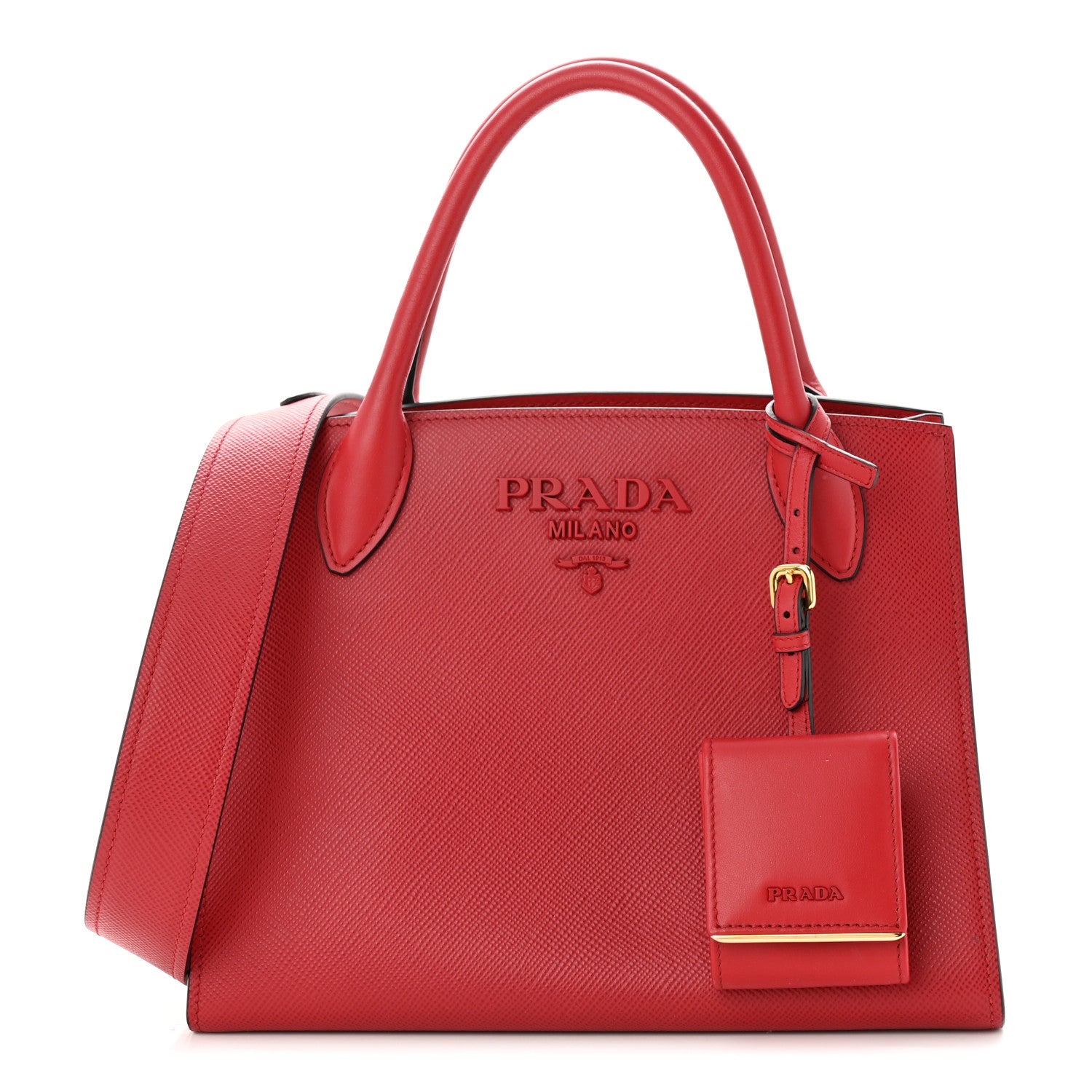 Prada Saffiano Cuir Calfskin Small Monochrome Top Handle Tote Fuoco 1 of 9