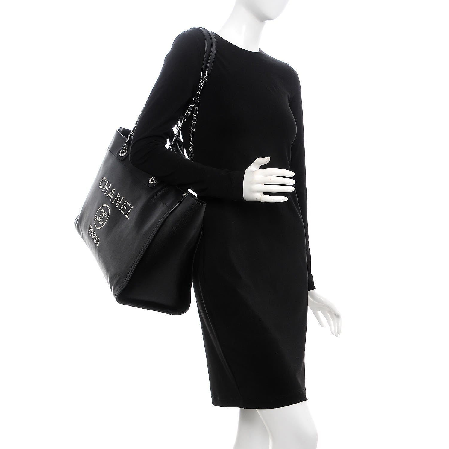 Chanel Caviar Extra Large Studded Deauville Tote Black 2 of 7