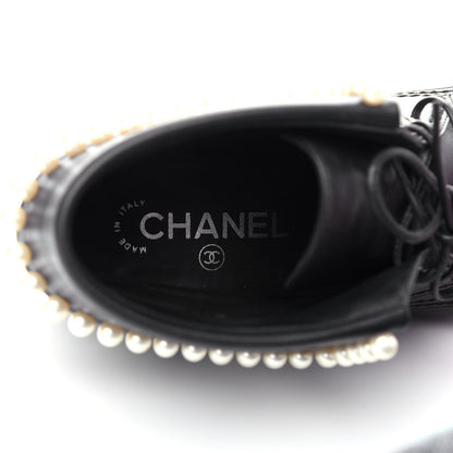 Chanel Lambskin Patent Calfskin Pearl Lace Up Boots 37.5 Black 8 of 10