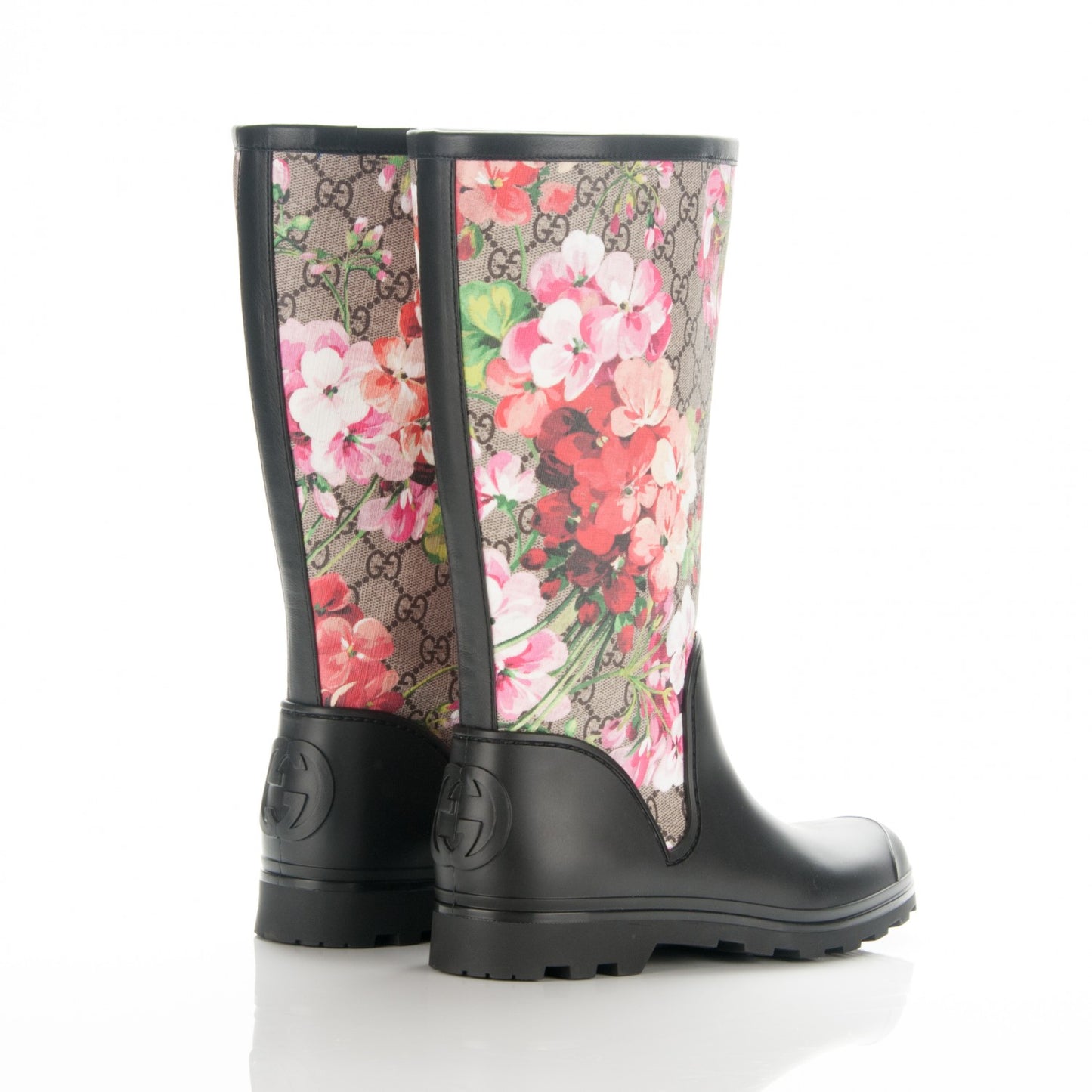 GG Supreme Monogram Blooms Flat Rubber Boots 38 Beige Multicolor