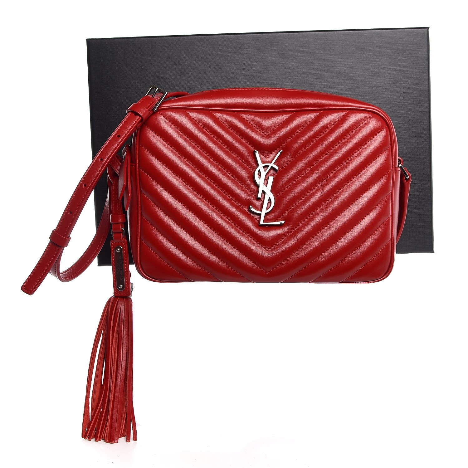 Saint Laurent Calfskin Matelasse Monogram Lou Camera Bag Red 8 of 8