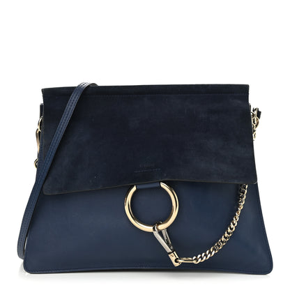 Chloe Suede Calfskin Medium Faye Shoulder Bag Silver Blue 1 of 10
