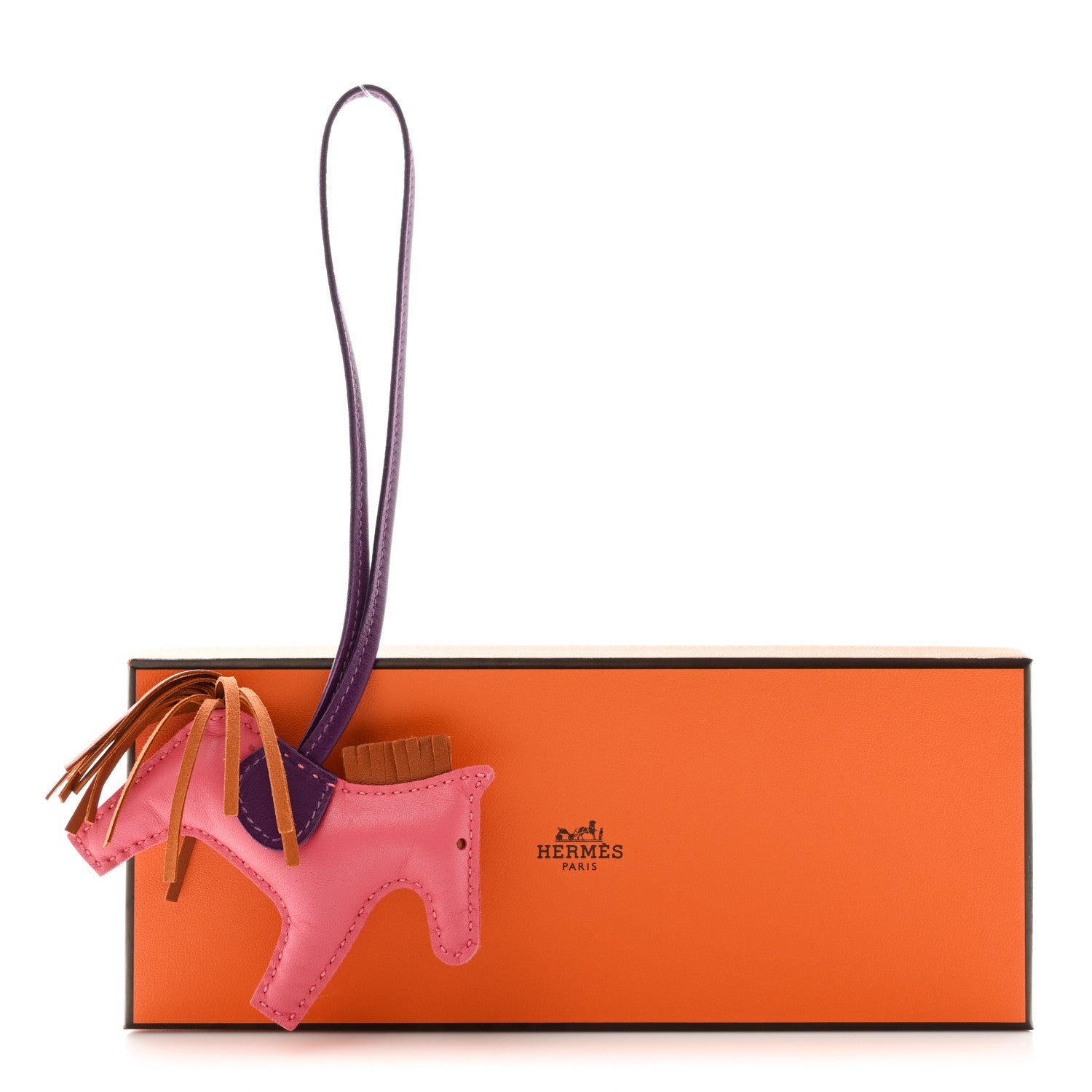 Hermes Milo Lambskin Grigri Rodeo Horse Bag Charm PM Rose Azalee Gold Anemone 4 of 4