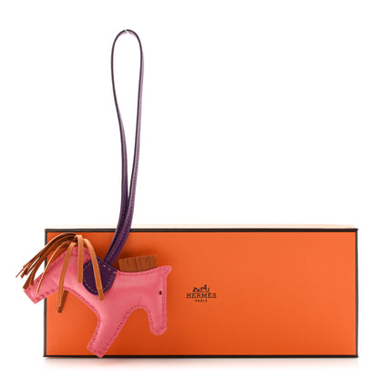 Hermes Milo Lambskin Grigri Rodeo Horse Bag Charm PM Rose Azalee Gold Anemone 4 of 4