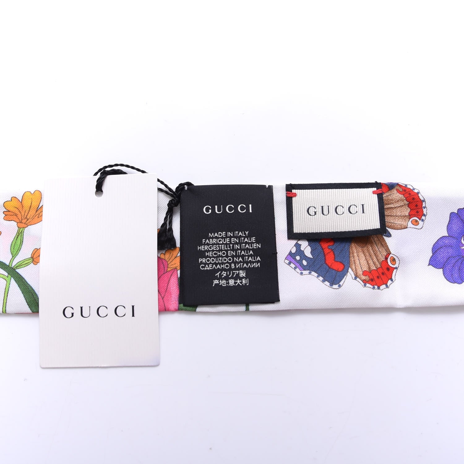 Gucci Silk Twill Floriso Neck Bow Scarf Black White 4 of 4