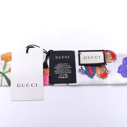 Gucci Silk Twill Floriso Neck Bow Scarf Black White 4 of 4