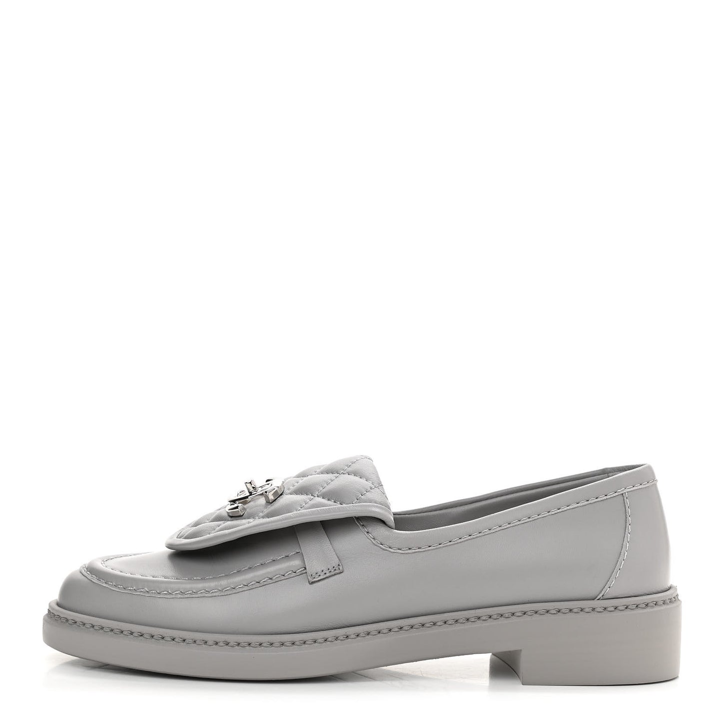 Lambskin Quilted CC Turnlock Loafers 37 Grey