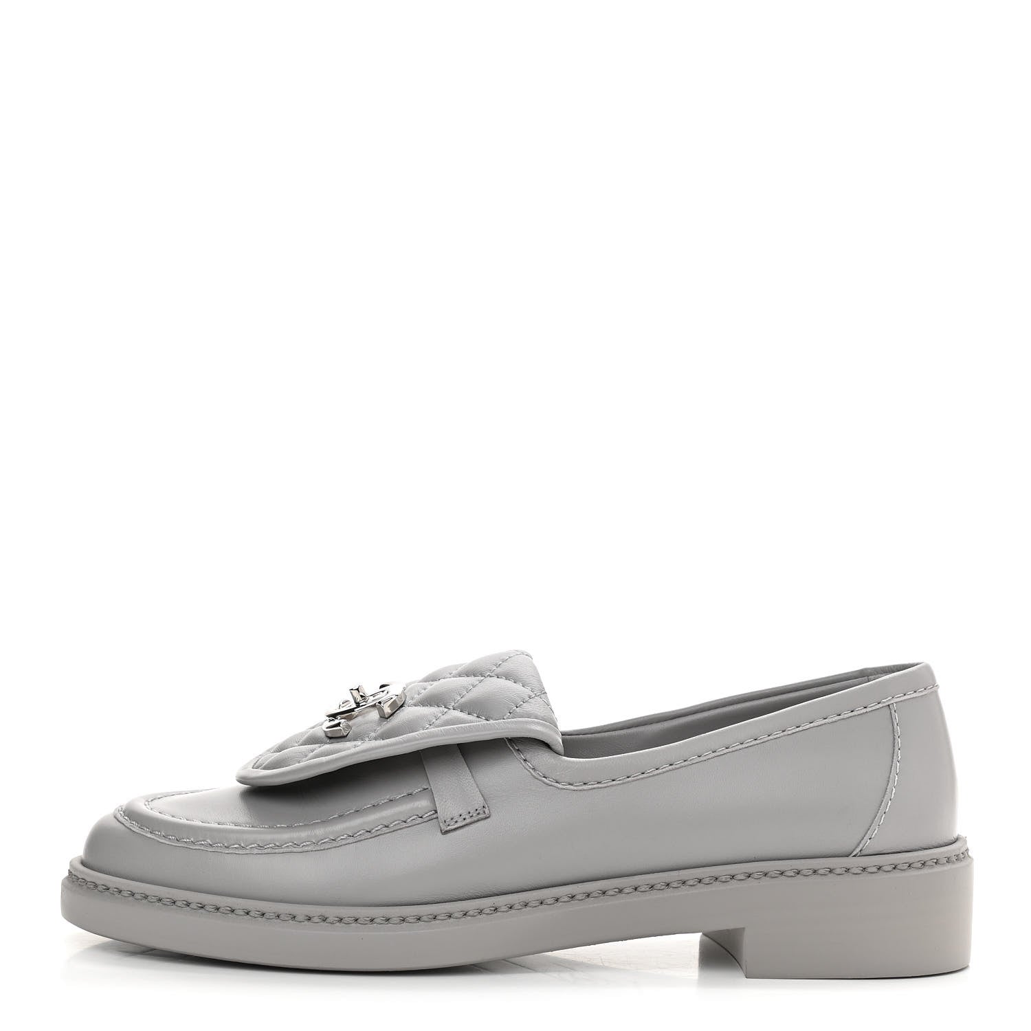 Chanel Lambskin Quilted CC Turnlock Loafers 37 Grey 1 of 9