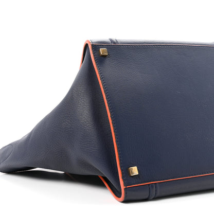 Celine Drummed Leather Medium Phantom Luggage Royal Blue Orange Trim 9 of 11