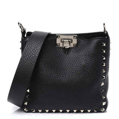 Valentino Garavani Pebbled Calfskin Mini Rockstud Flip-Lock Messenger Bag Black 1 of 11