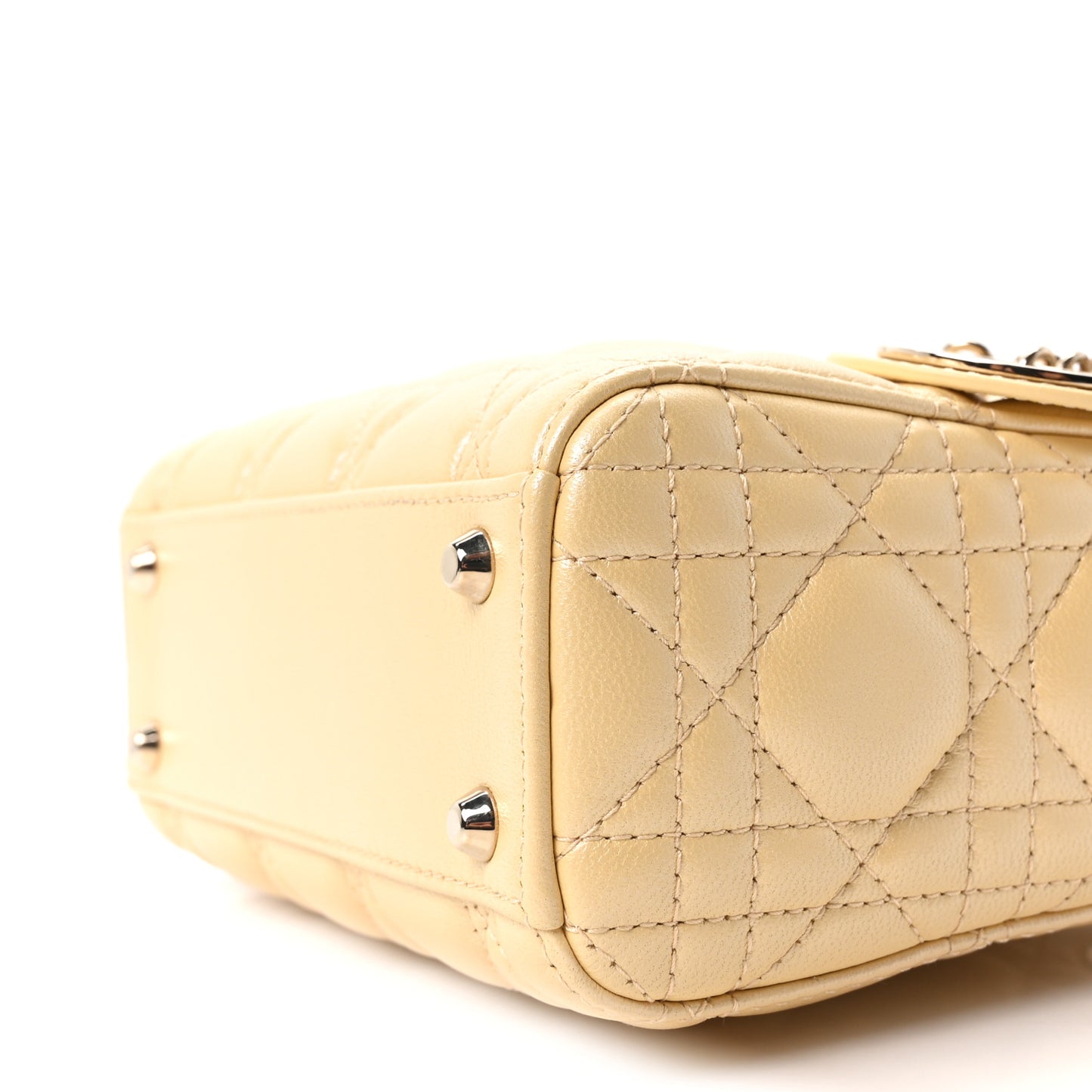 Iridescent Metallic Lambskin Cannage Mini Lady Dior Soft Yellow