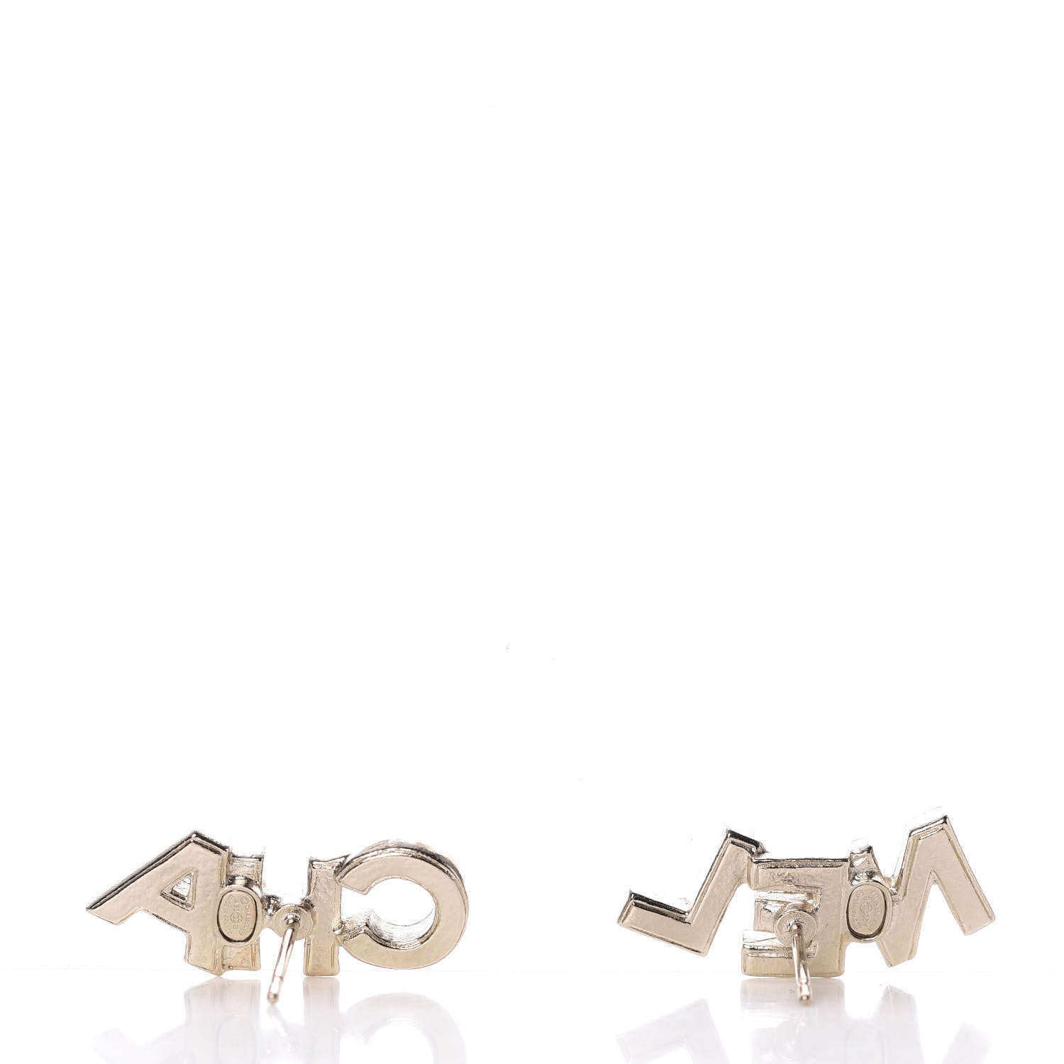 Chanel Crystal Pearl Signature Stud Earrings Gold 4 of 5