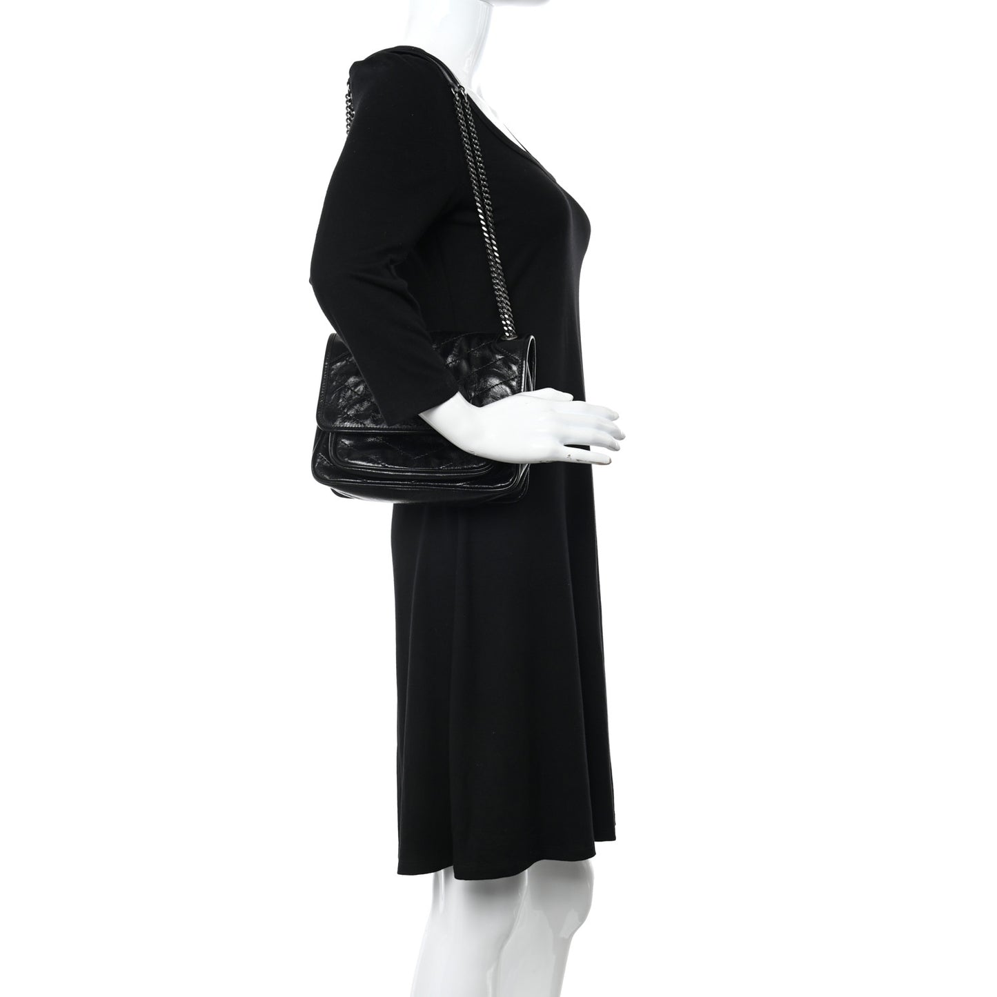 Crinkled Calfskin Matelasse Monogram Baby Niki Chain Satchel Black