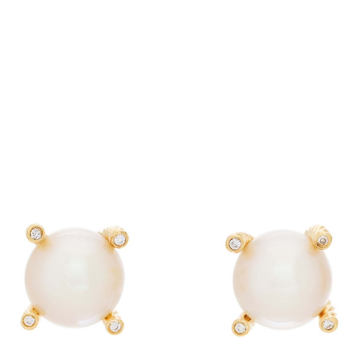 18K Yellow Gold Diamond 14mm Pearl Earrings