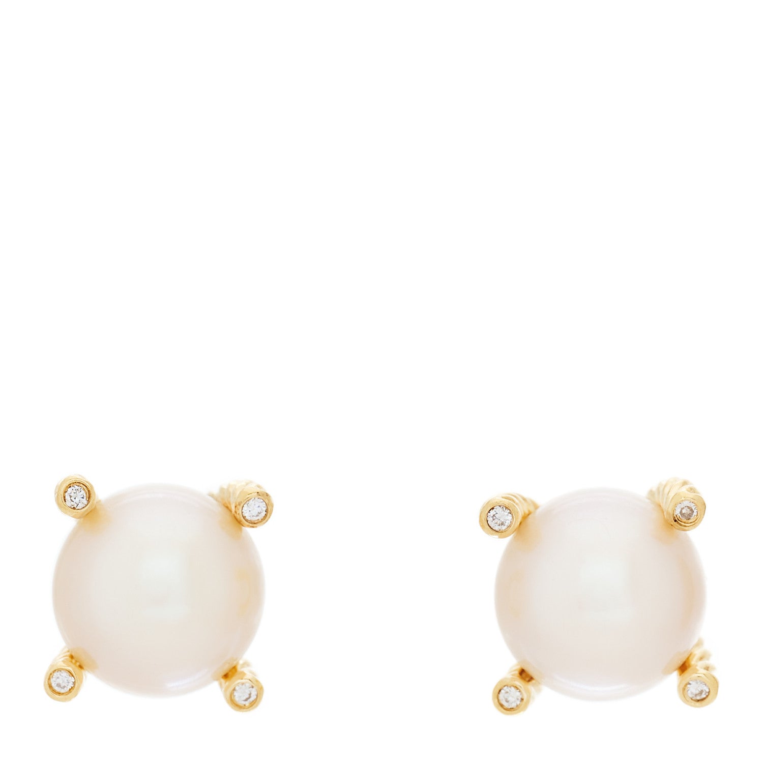 David Yurman 18K Yellow Gold Diamond 14mm Pearl Earrings 1 of 4