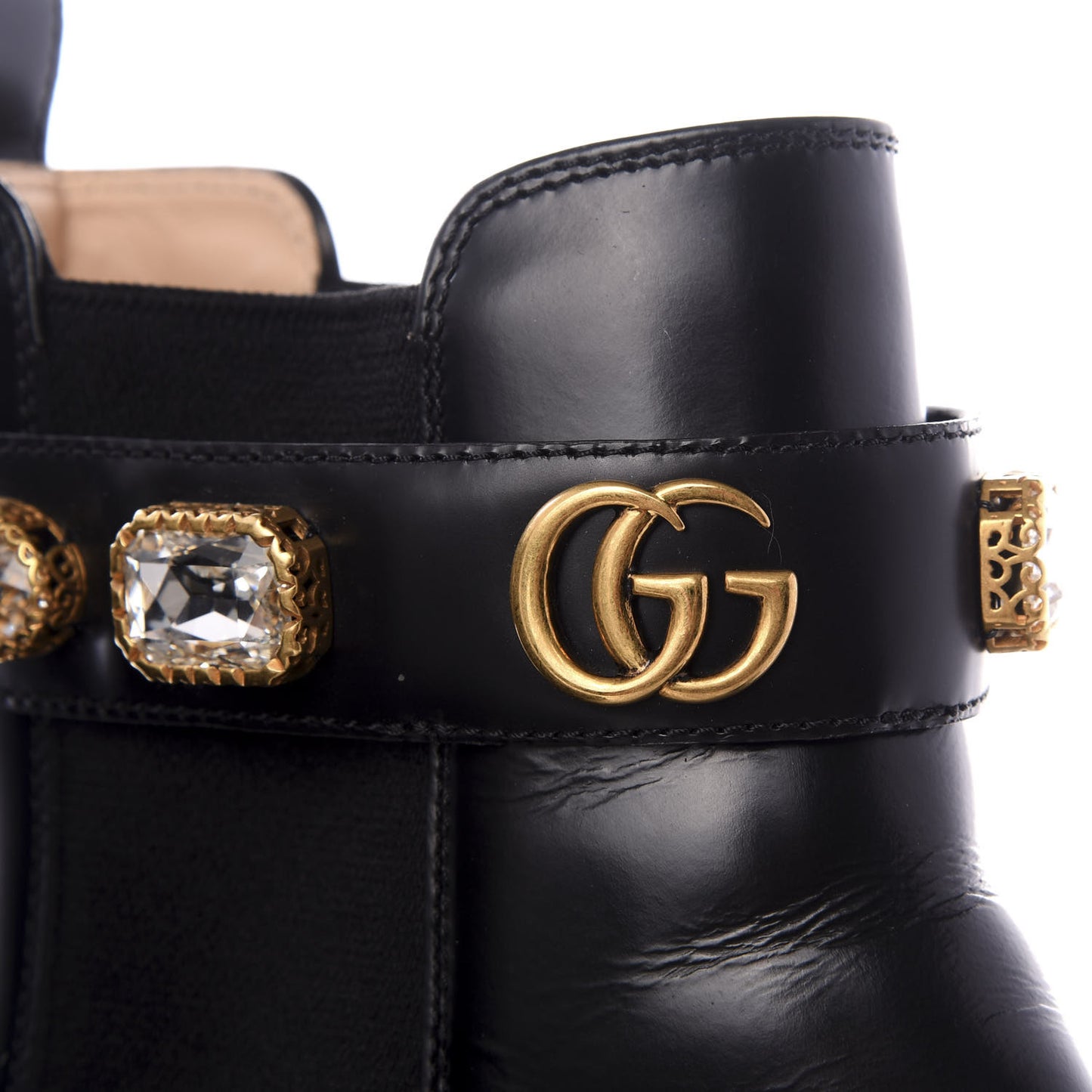 Calfskin Crystal GG Trip Chelsea Ankle Boots 39.5 Black