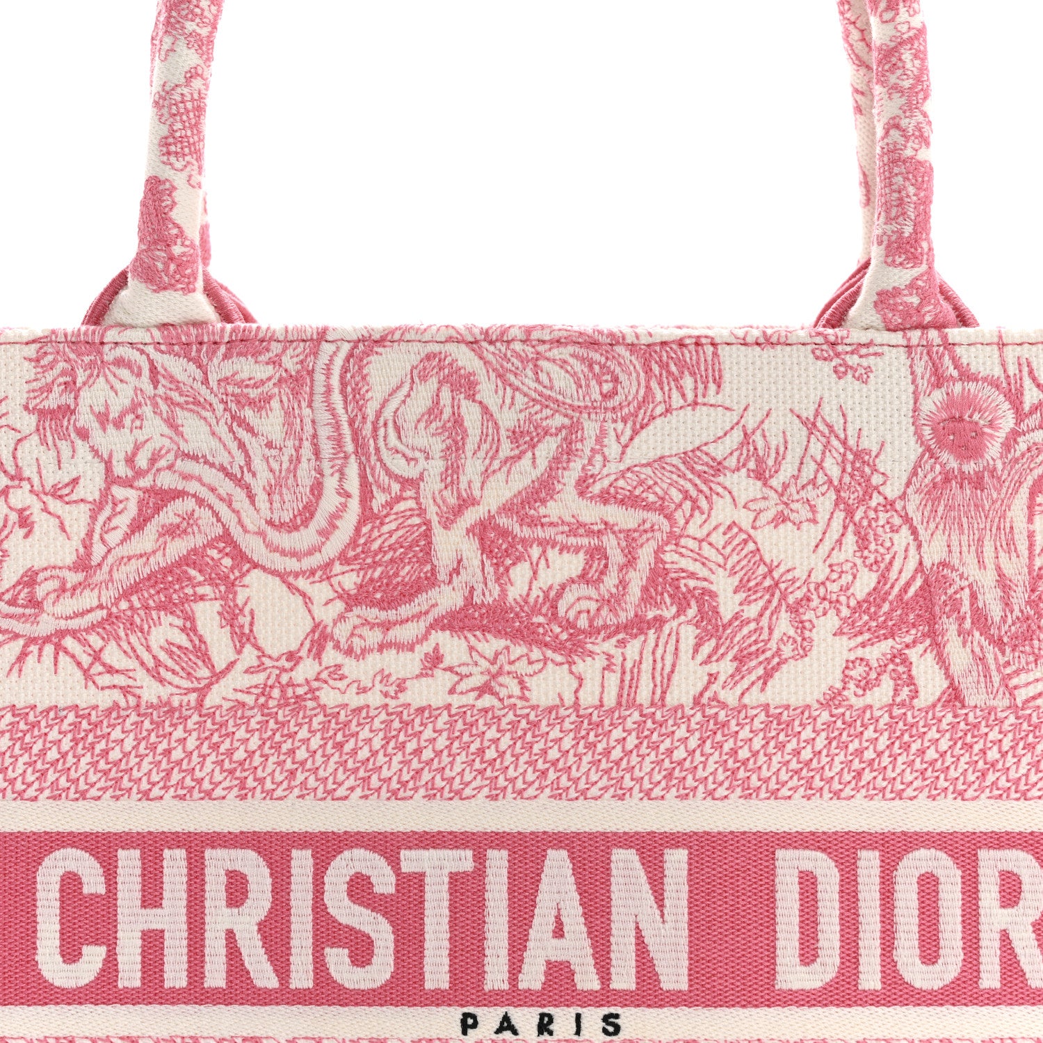 Christian Dior Canvas Embroidered Medium Dioriviera Toile De Jouy Book Tote Peony Pink 8 of 12