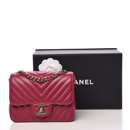 Chanel Lambskin Chevron Quilted Mini Square Flap Fuchsia 16 of 16