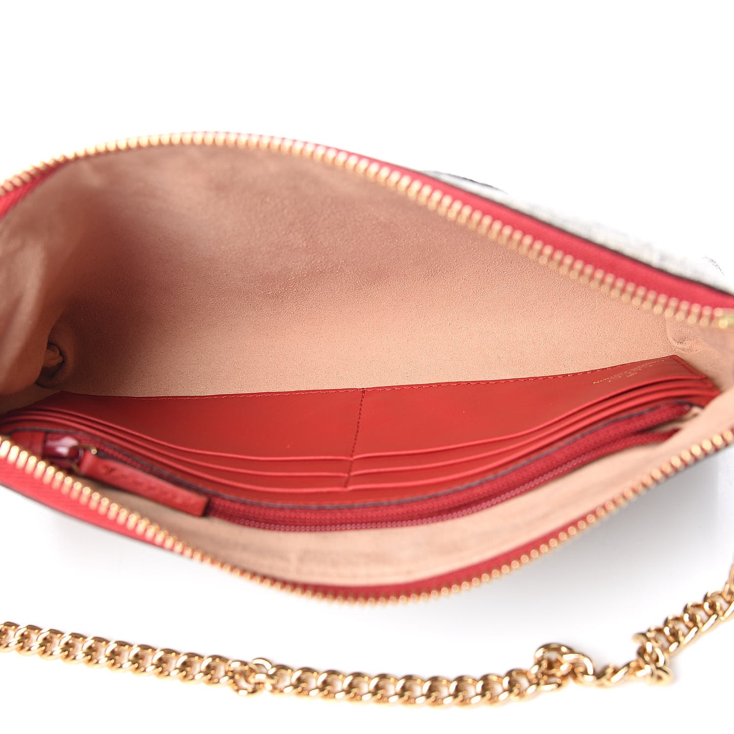 GG Supreme Monogram Kingsnake Heart Embroidered Chain Wrist Wallet Red