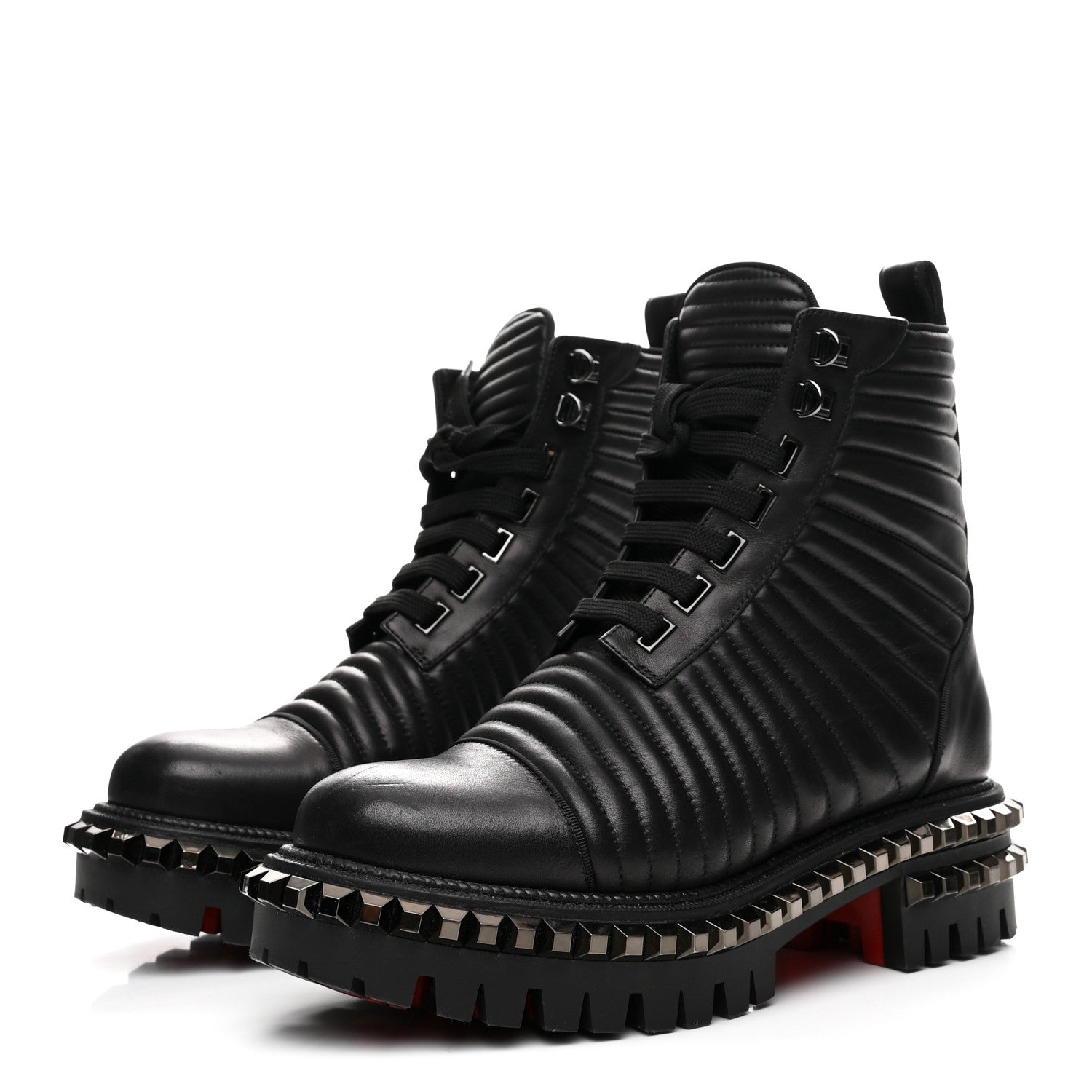 Christian Louboutin Calfskin Quilted Yetota Combat Boots 37 Black