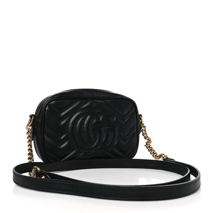 Gucci Calfskin Matelasse Mini GG Marmont Chain Shoulder Bag Black 4 of 10