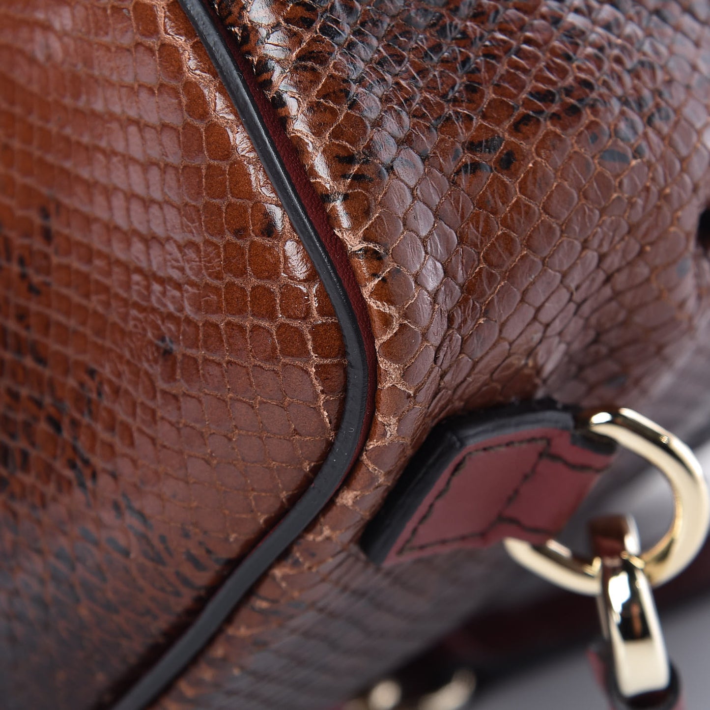 Calfskin Watersnake Embossed Mini Faye Backpack Sepia Brown