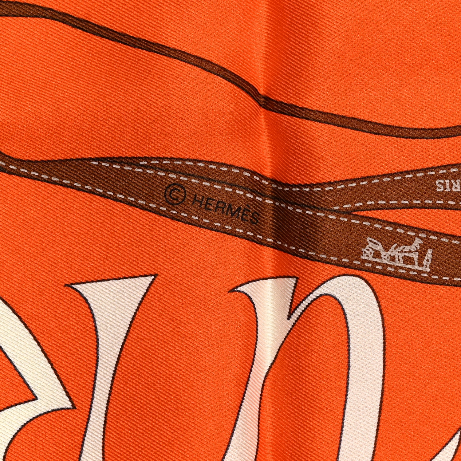 Hermes Vintage Silk Monsieur Et Madame Scarf 70 Creme Orange Marron 6 of 7
