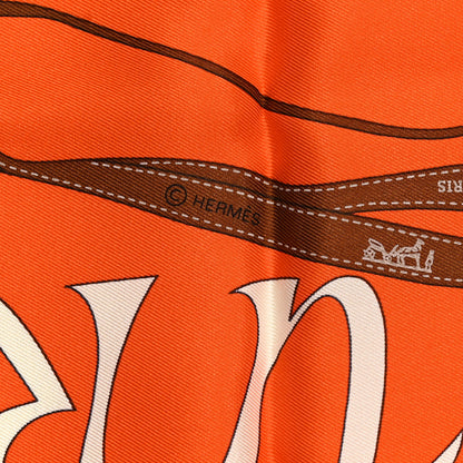 Hermes Vintage Silk Monsieur Et Madame Scarf 70 Creme Orange Marron 6 of 7