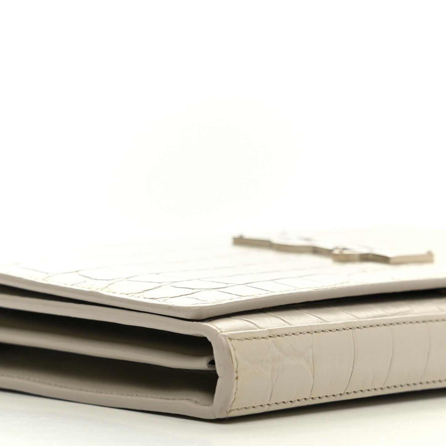 Calfskin Crocodile Embossed Monogram Chain Wallet Blanc Vintage