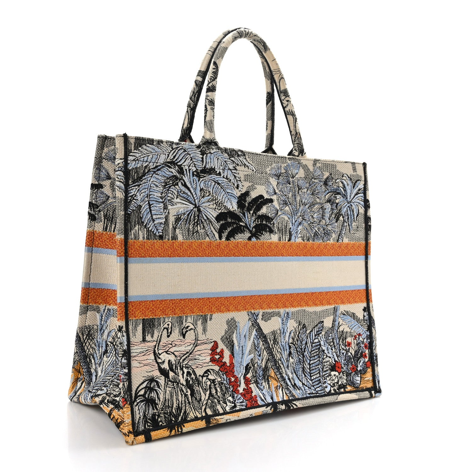 Christian Dior Canvas Embroidered Large Palm Tree Toile De Jouy Book Tote Multicolor 3 of 9