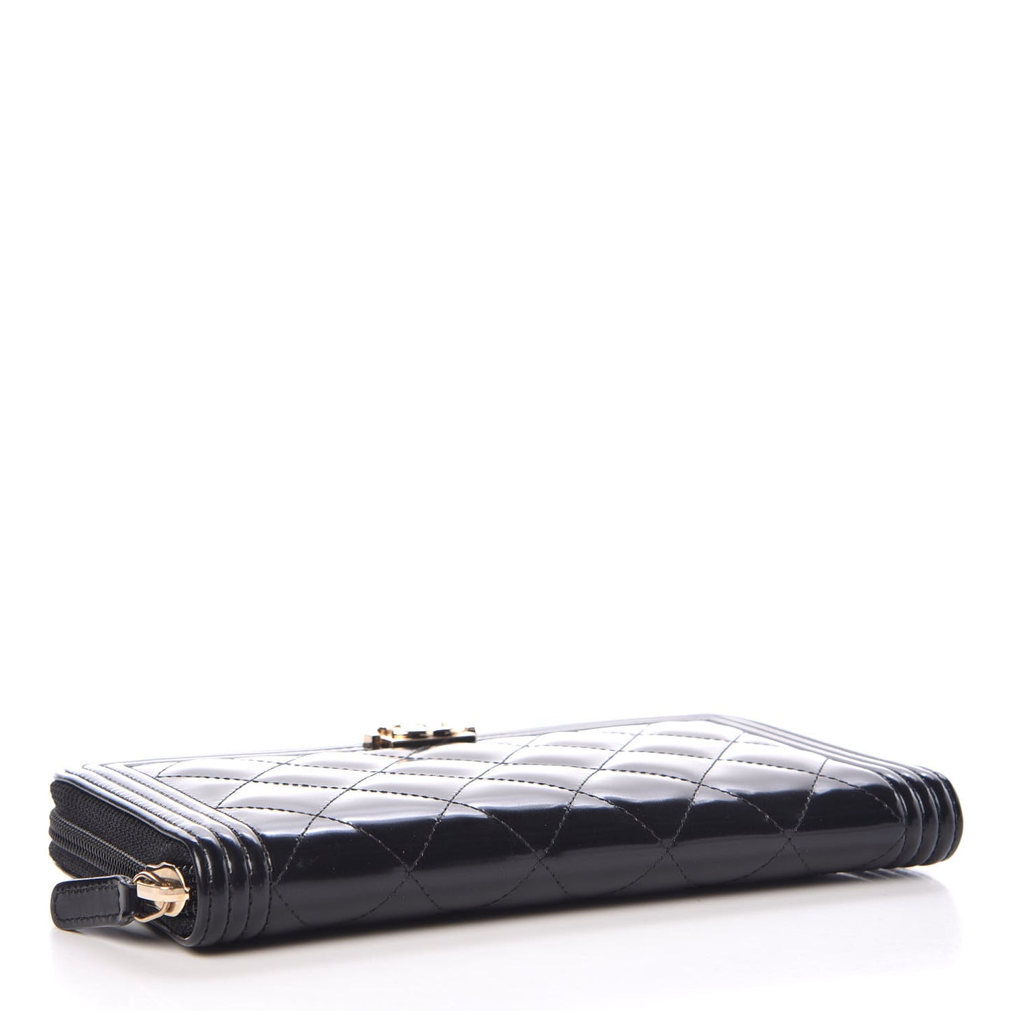 Glazed Calfskin Boy Zip Around Wallet Black