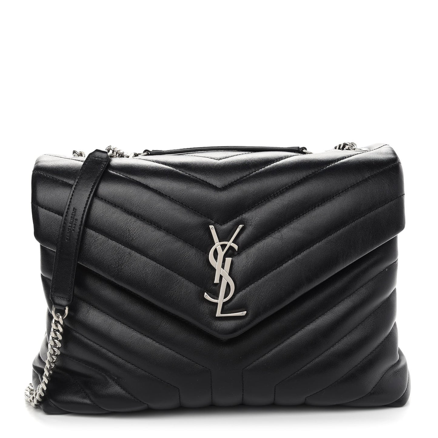 Calfskin Y Quilted Monogram Medium Loulou Chain Satchel Black