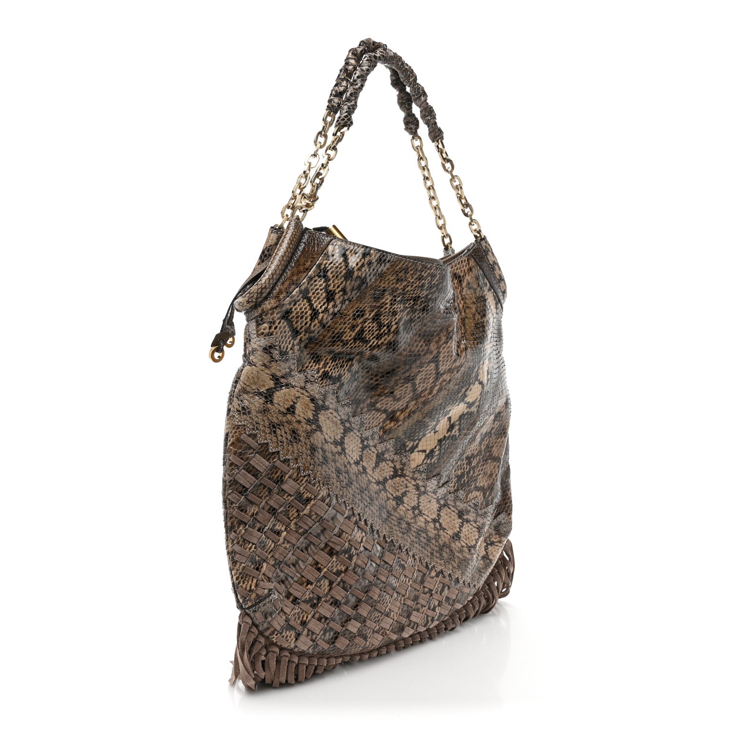 Jimmy Choo Snakeskin Suede Fringe Tatum Shoulder Bag 3 of 9