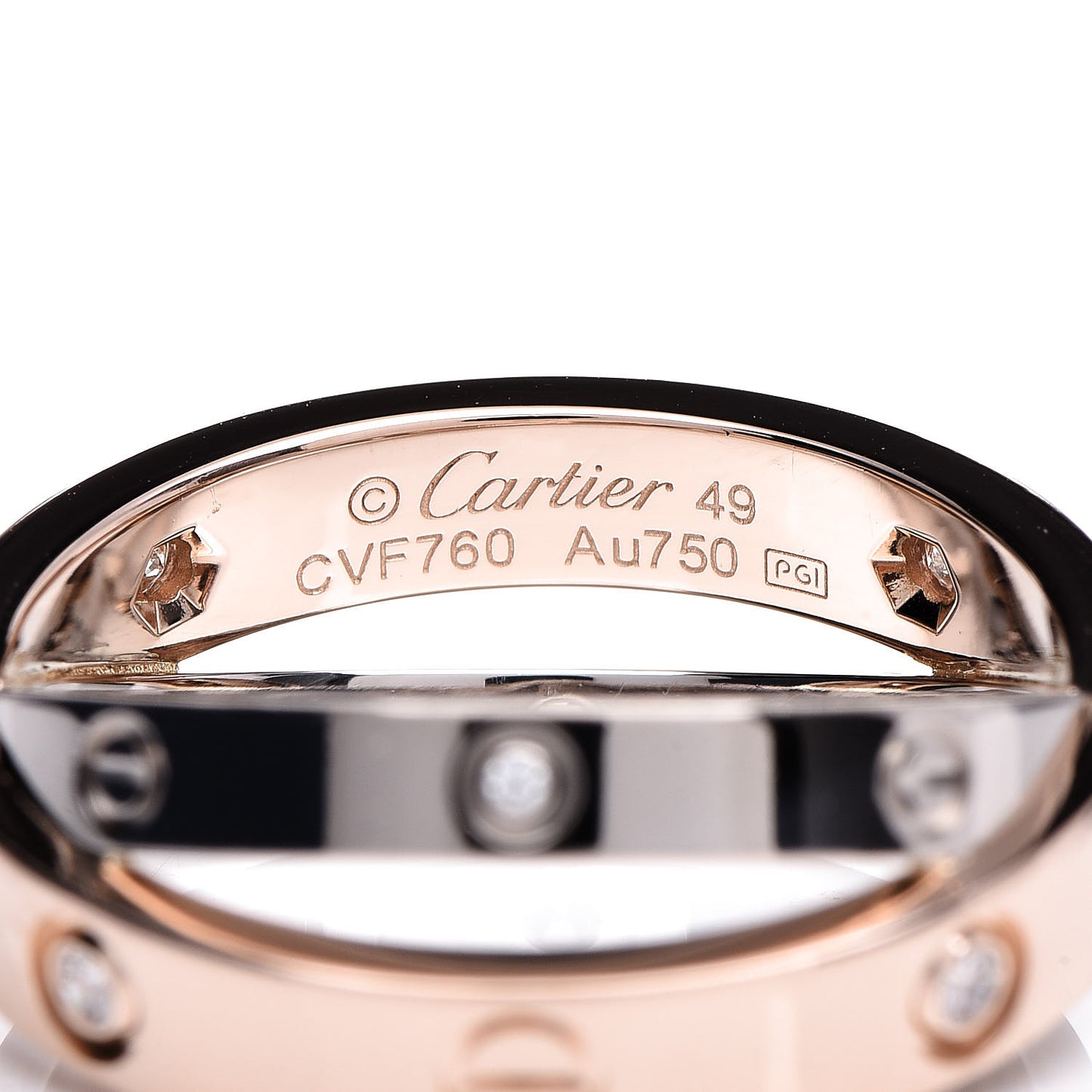 18K Pink White Gold 6 Diamonds LOVE Ring 49 4.75