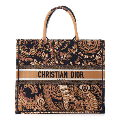 Christian Dior Embroidered Dior Animals Monkey Canvas Book Tote Orange Multicolor 1 of 9