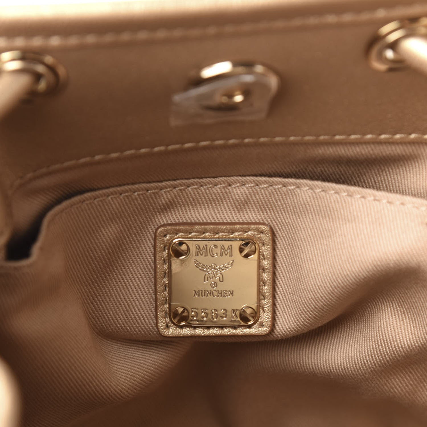 MCM Metallic Visetos Zoo Dog Drawstring Bucket Bag Gold 7 of 12